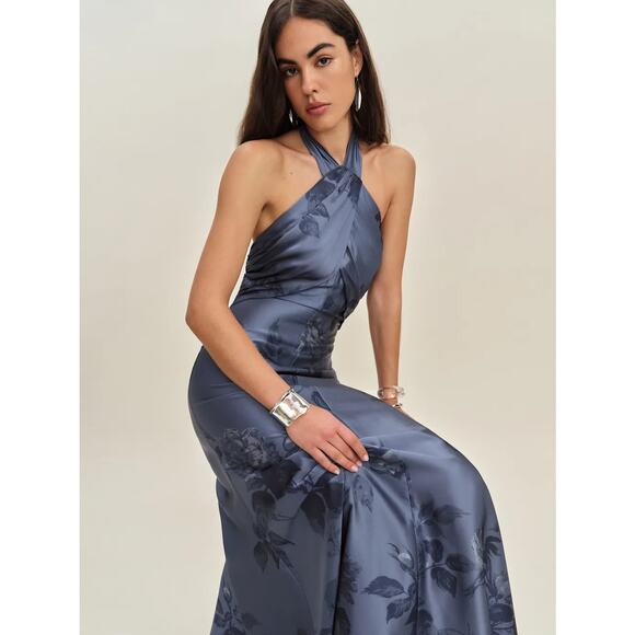 Reformation Veria Silk Dress Trieste Border - Picture 3 of 11